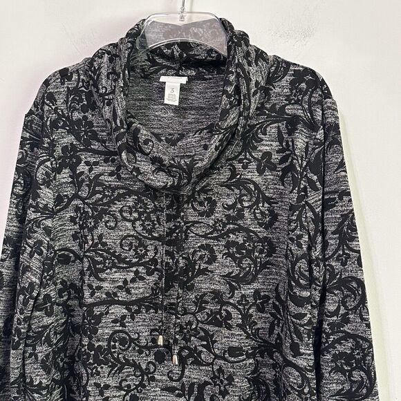 Chicos Weekends Lavish Lace Cowl Neck Knit Tunic 3 Size XL Long Sleeve Cozy - Picture 3 of 11